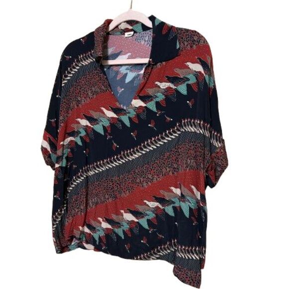 Warm NY The Warm Store Abstract Bird Print Top Womens Small Artsy Boho Made USA - Picture 1 of 8